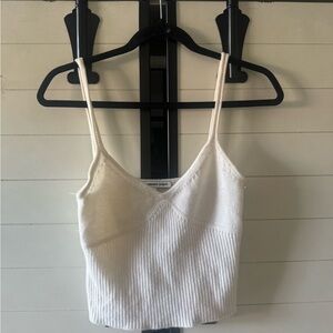 Ribbed Cashmere Knit Cropped Cami Tank Top - cream